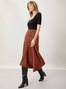 MOTF PREMIUM ASYMMETRICAL MIDI SKIRT - Rust Brown - View 5