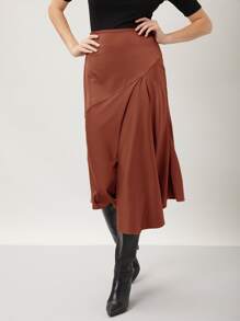 MOTF PREMIUM ASYMMETRICAL MIDI SKIRT - Rust Brown - View 7
