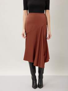 MOTF PREMIUM ASYMMETRICAL MIDI SKIRT - Rust Brown - View 9