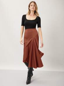 MOTF PREMIUM ASYMMETRICAL MIDI SKIRT - Rust Brown - View 10