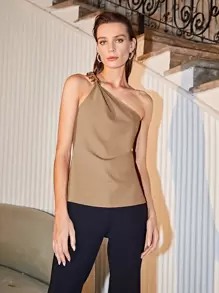 MOTF PREMIUM Top de un hombro con cadena - Caqui - Ver 8