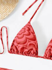 Swim SXY 花卉圖案比基尼套裝抽繩三角形文胸和低至臀部下裝和沙灘裙 - 彩色 - 查看 4