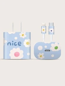 1 hình dán đầu sạc hình bông hoa - Màu xanh lam - Xem 2