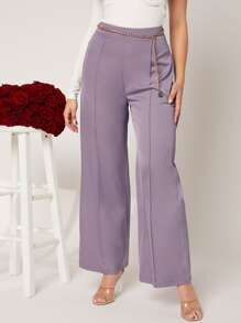 Modelyn Seam Front Wide Leg Trousers Without Chain Belt - Mauve Purple - View 1