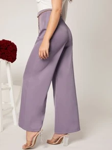 Modelyn Seam Front Wide Leg Trousers Without Chain Belt - Mauve Purple - View 2