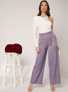 Modelyn Seam Front Wide Leg Trousers Without Chain Belt - Mauve Purple - View 4