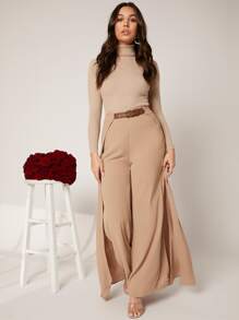 Modelyn Quần ống rộng có thắt lưng kèm váy - Màu Khaki - Xem 3