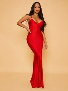 SHEIN Belle Backless Spaghetti Neck Dress,Tea Party Dress,Summer Dresses For Women - Red - View 3