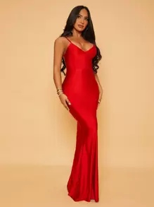 SHEIN Belle Backless Spaghetti Neck Dress,Tea Party Dress,Summer Dresses For Women - Red - View 5