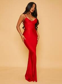 SHEIN Belle Backless Spaghetti Neck Dress,Tea Party Dress,Summer Dresses For Women - Red - View 6