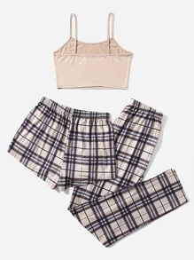 3 件套格子结前吊带睡衣套装/睡衣套装