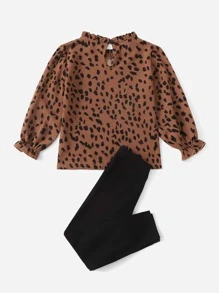 Toddler Girls Allover Print Flounce Sleeve Top & Bow Front Leggings - Multicolor - View 2