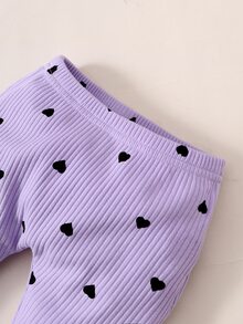 Baby Heart Print Ruffle Trim Bodysuit & Joggers - Lilac Purple - View 4