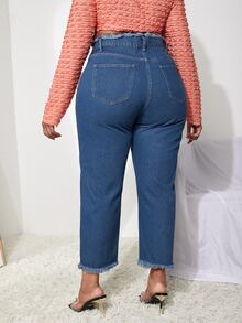 大碼毛邊撞色錐形牛仔褲 - 彩色 - 查看 2