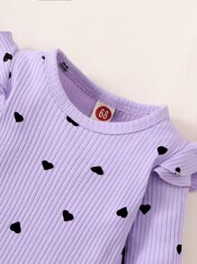 Baby Heart Print Ruffle Trim Bodysuit & Joggers - Lilac Purple - View 5