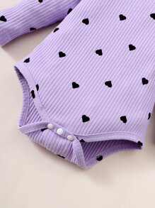 Baby Heart Print Ruffle Trim Bodysuit & Joggers - Lilac Purple - View 6