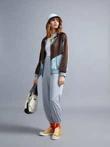 Muchica Cazadora de color combinado con cremallera de manga raglán de satén - Multicolor - Ver 1