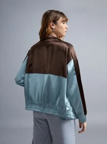 Muchica Cazadora de color combinado con cremallera de manga raglán de satén - Multicolor - Ver 2