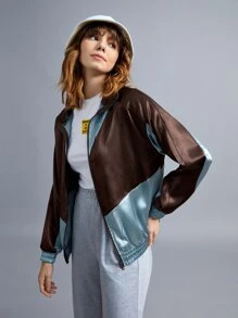 Muchica Cazadora de color combinado con cremallera de manga raglán de satén - Multicolor - Ver 3