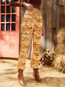 SHEIN VCAY Hose mit geradlinigen Beinen hoher Taille, Batik