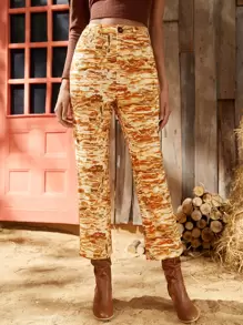 SHEIN VCAY Hose mit geradlinigen Beinen hoher Taille, Batik