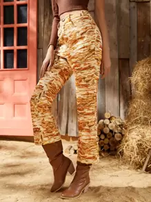 SHEIN VCAY Hose mit geradlinigen Beinen hoher Taille, Batik