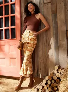 SHEIN VCAY Hose mit geradlinigen Beinen hoher Taille, Batik