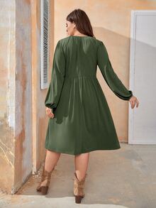 SHEIN LUNE 大碼隱藏口袋素色連衣裙 - 軍綠色 - 查看 2