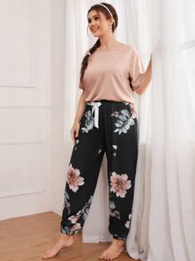 Plus Floral Print Bow Pyjama Set - Multicolor - View 3