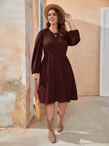 SHEIN Clasi 大碼隱藏口袋素色連衣裙 - 酒紅色 - 查看 5