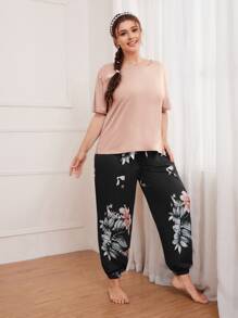 Plus Floral Print Bow Pyjama Set - Multicolor - View 4