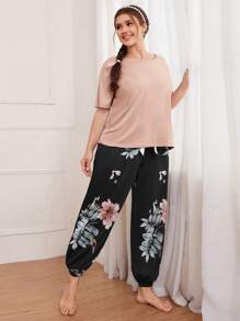 Plus Floral Print Bow Pyjama Set - Multicolor - View 5