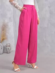SHEIN Essnce Solid Zip Up Straight Leg Pants In Fall/Winter - Hot Pink - View 1
