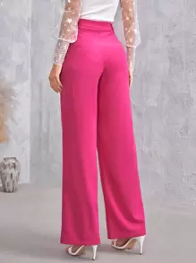 SHEIN Essnce Solid Zip Up Straight Leg Pants In Fall/Winter - Hot Pink - View 2