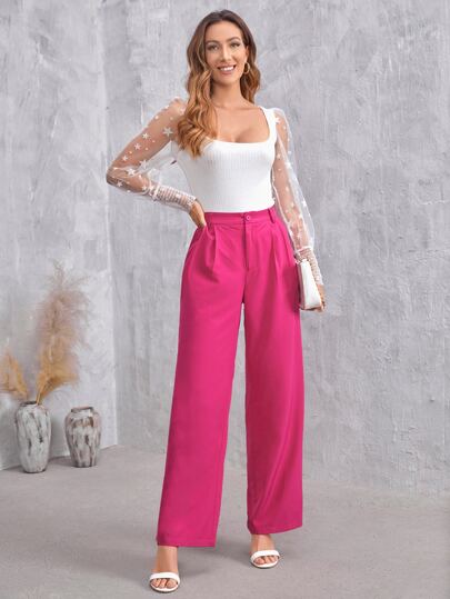 SHEIN Essnce Pantalones rectos con cremallera en color sólido para otoño/invierno