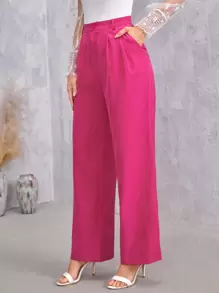 SHEIN Essnce Solid Zip Up Straight Leg Pants In Fall/Winter - Hot Pink - View 5