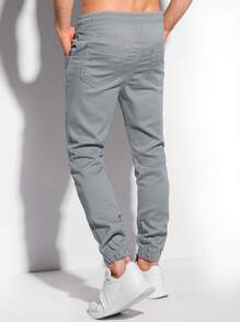 Manfinity Homme Hombres Pantalones de cintura con cordón con bolsillo oblicuo - Gris - Ver 2