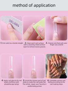 Express Your Love With 240pcs Long Coffin Fake Nail & 1pc Nail File & 1sheet Tape Nails - Clear - View 5
