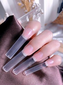 Express Your Love With 240pcs Long Coffin Fake Nail & 1pc Nail File & 1sheet Tape Nails - Clear - View 1