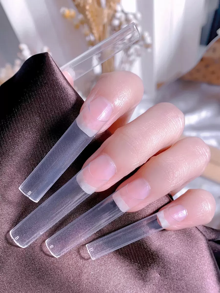 Express Your Love With 240pcs Long Coffin Fake Nail & 1pc Nail File & 1sheet Tape Nails - Clear - View 1