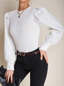 SHEIN Clasi Top de manga farol tejido de canalé