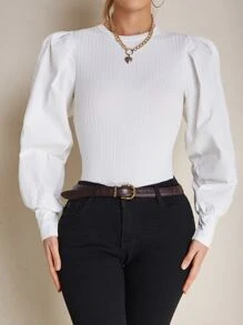 SHEIN Clasi Top de manga farol tejido de canalé