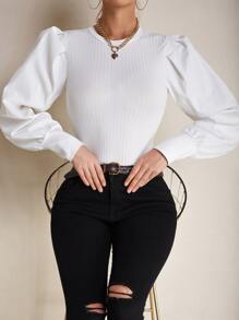 SHEIN Clasi Top de manga farol tejido de canalé