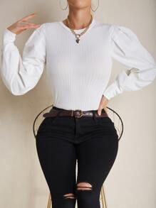 SHEIN Clasi Top de manga farol tejido de canalé