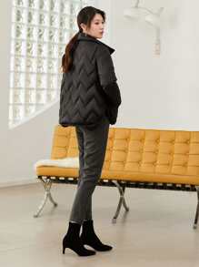 SHEIN Essnce Slant Pocket Zip Up Padded Padded Coat Clothes Winter - Black - View 2