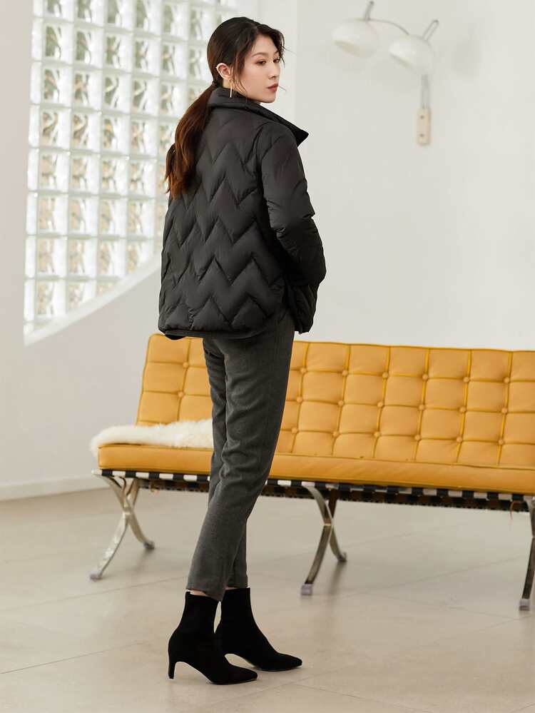 SHEIN Essnce Slant Pocket Zip Up Padded Padded Coat Clothes Winter - Black - View 2