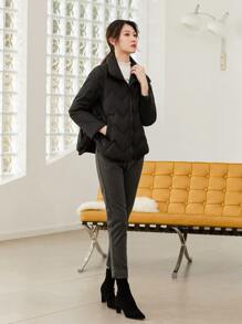 SHEIN Essnce Slant Pocket Zip Up Padded Padded Coat Clothes Winter - Black - View 3