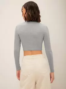 SHEIN Essnce Camiseta unicolor delgada - Gris - Ver 2