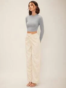 SHEIN Essnce Camiseta unicolor delgada - Gris - Ver 3