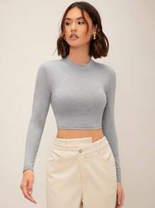 SHEIN Essnce Camiseta unicolor delgada - Gris - Ver 4